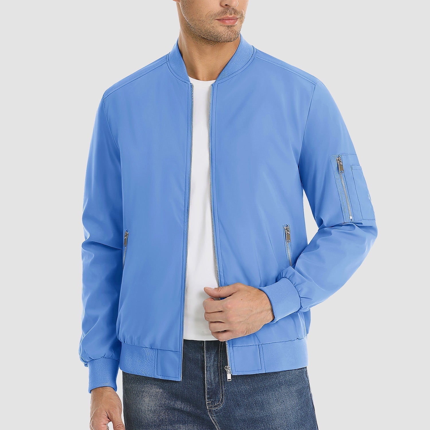 Men's Lightweight Zip-Up Bomber Jacket - Stylish Casual Windbreaker for All Seasons