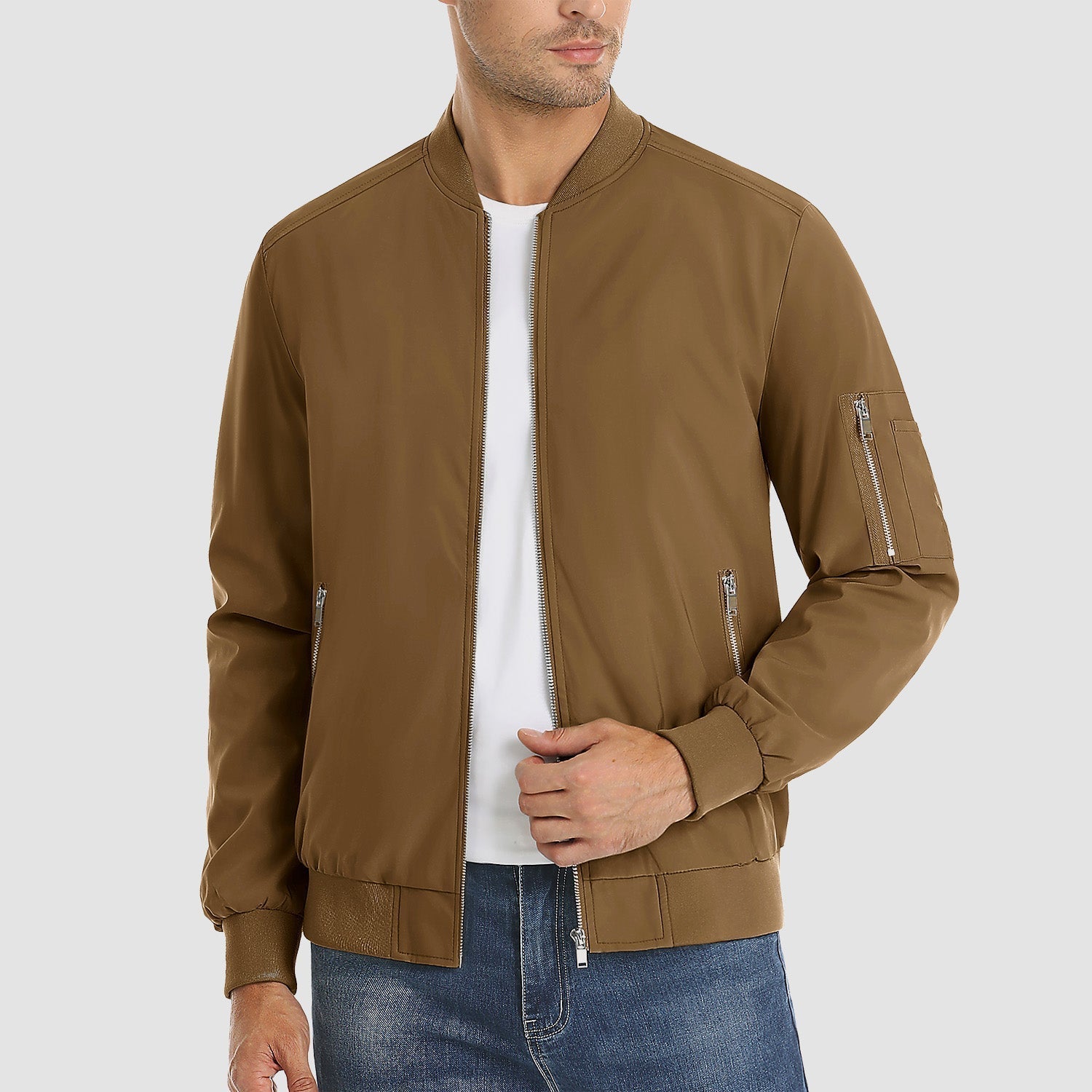 Men's Lightweight Zip-Up Bomber Jacket - Stylish Casual Windbreaker for All Seasons