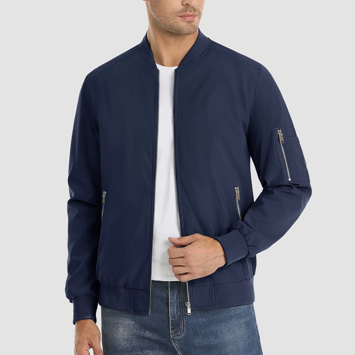 Men's Lightweight Zip-Up Bomber Jacket - Stylish Casual Windbreaker for All Seasons
