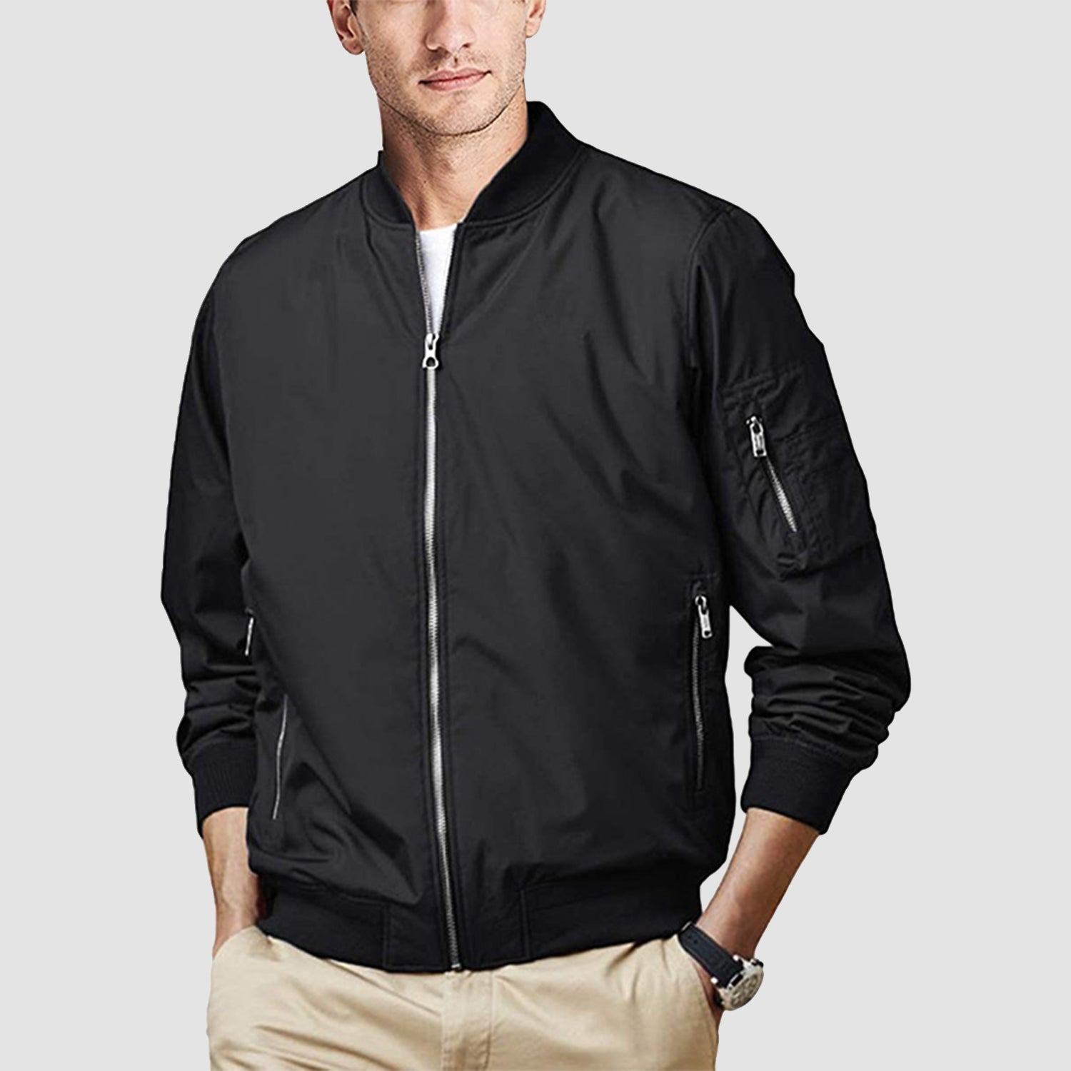 Men's Lightweight Zip-Up Bomber Jacket - Stylish Casual Windbreaker for All Seasons
