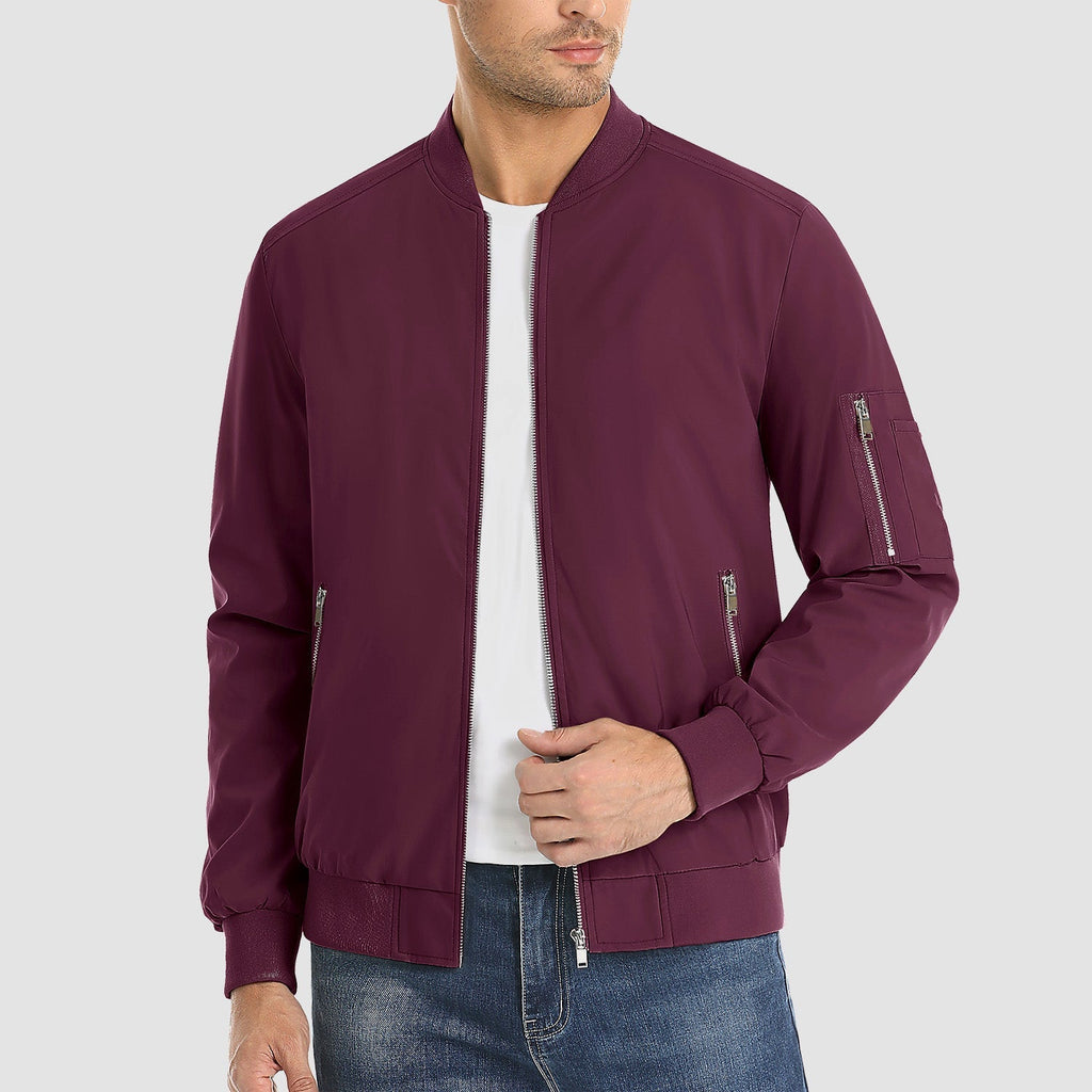 Men's Lightweight Zip-Up Bomber Jacket - Stylish Casual Windbreaker for All Seasons