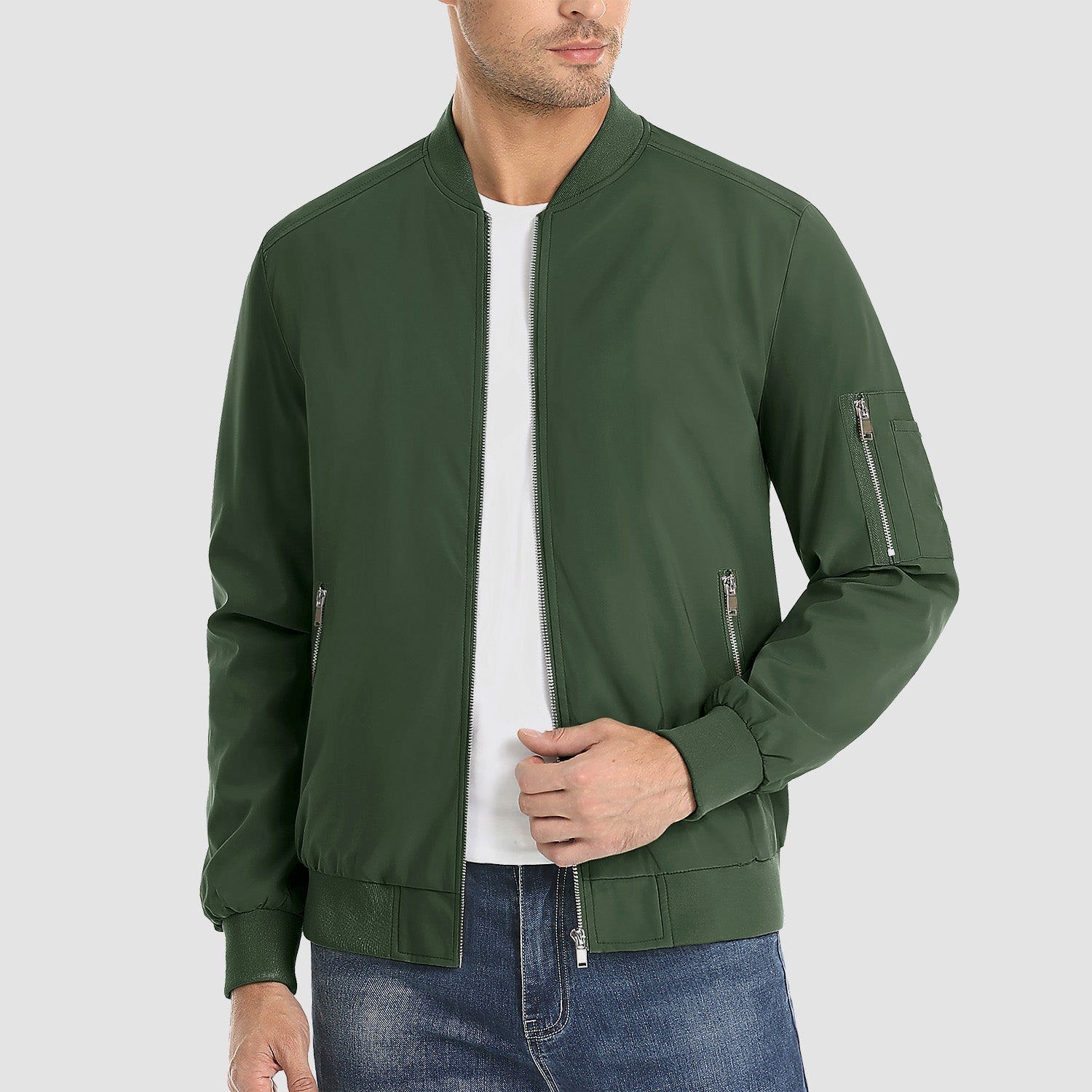 Men's Lightweight Zip-Up Bomber Jacket - Stylish Casual Windbreaker for All Seasons