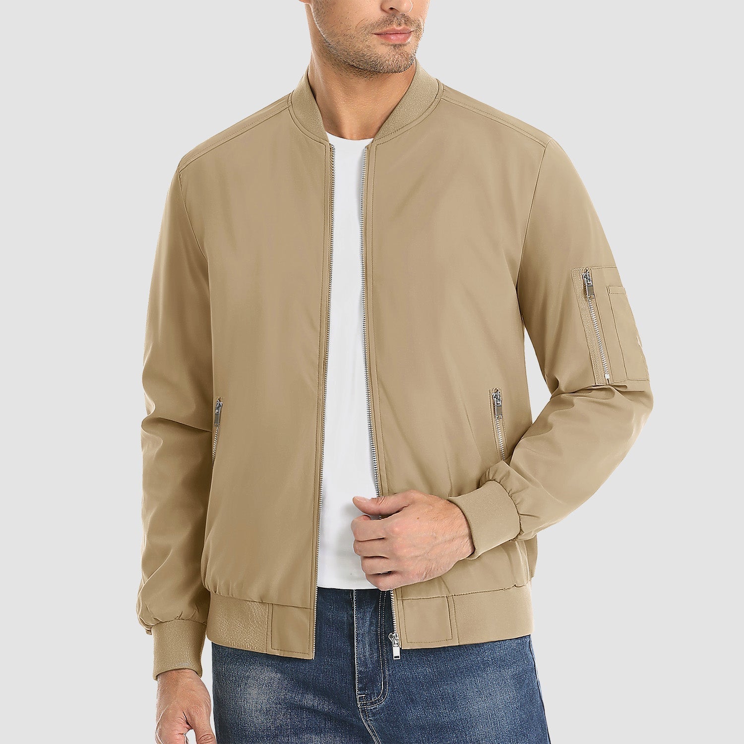 Men's Lightweight Zip-Up Bomber Jacket - Stylish Casual Windbreaker for All Seasons