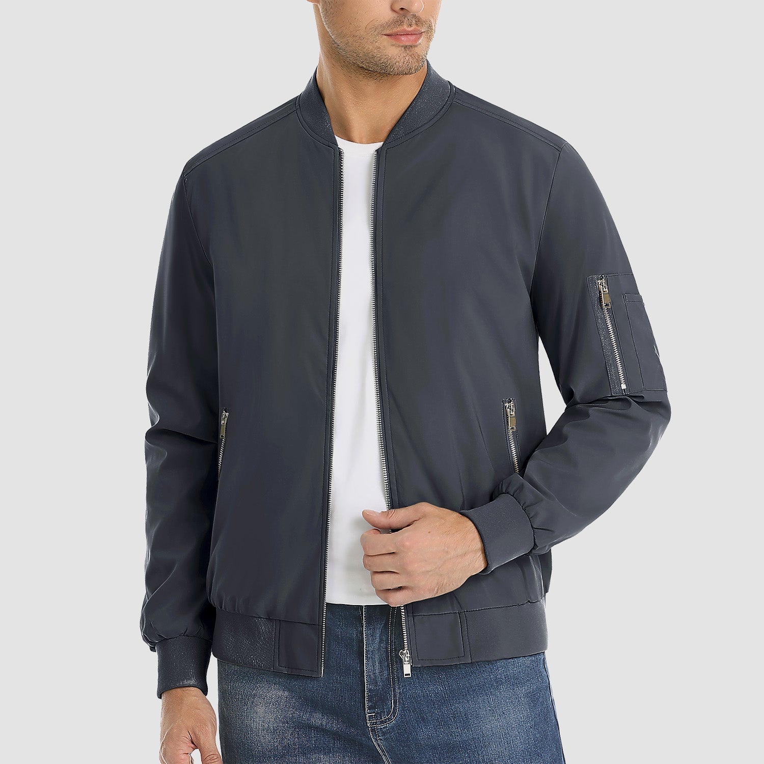 Men's Lightweight Zip-Up Bomber Jacket - Stylish Casual Windbreaker for All Seasons