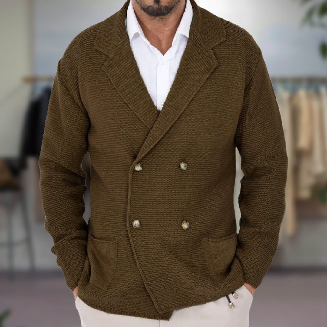 Men's Double-Breasted Knit Cardigan with Blazer Lapel - Stylish & Comfortable Outerwear for Every Occasion