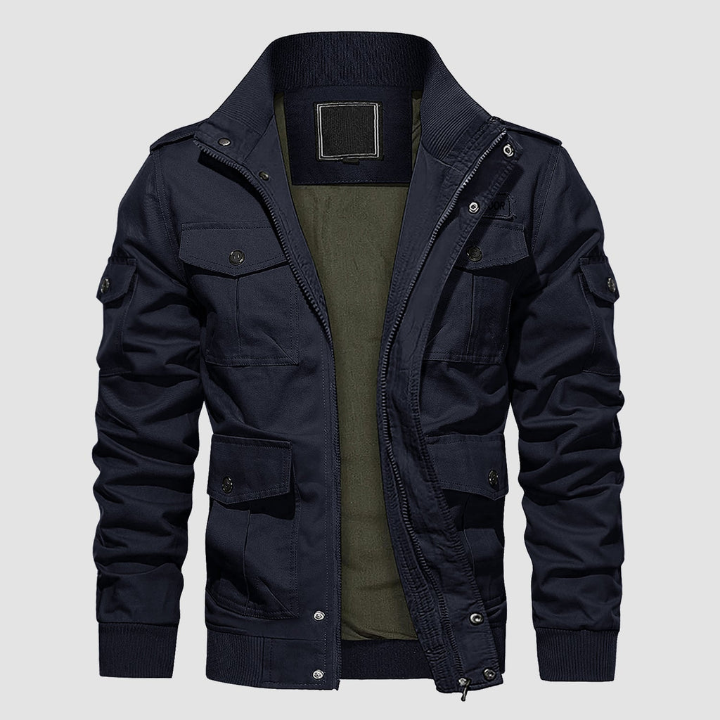 Men's Tactical Cargo Jacket - Stand Collar Cotton Casual Outerwear for Outdoor Activities & Everyday Wear