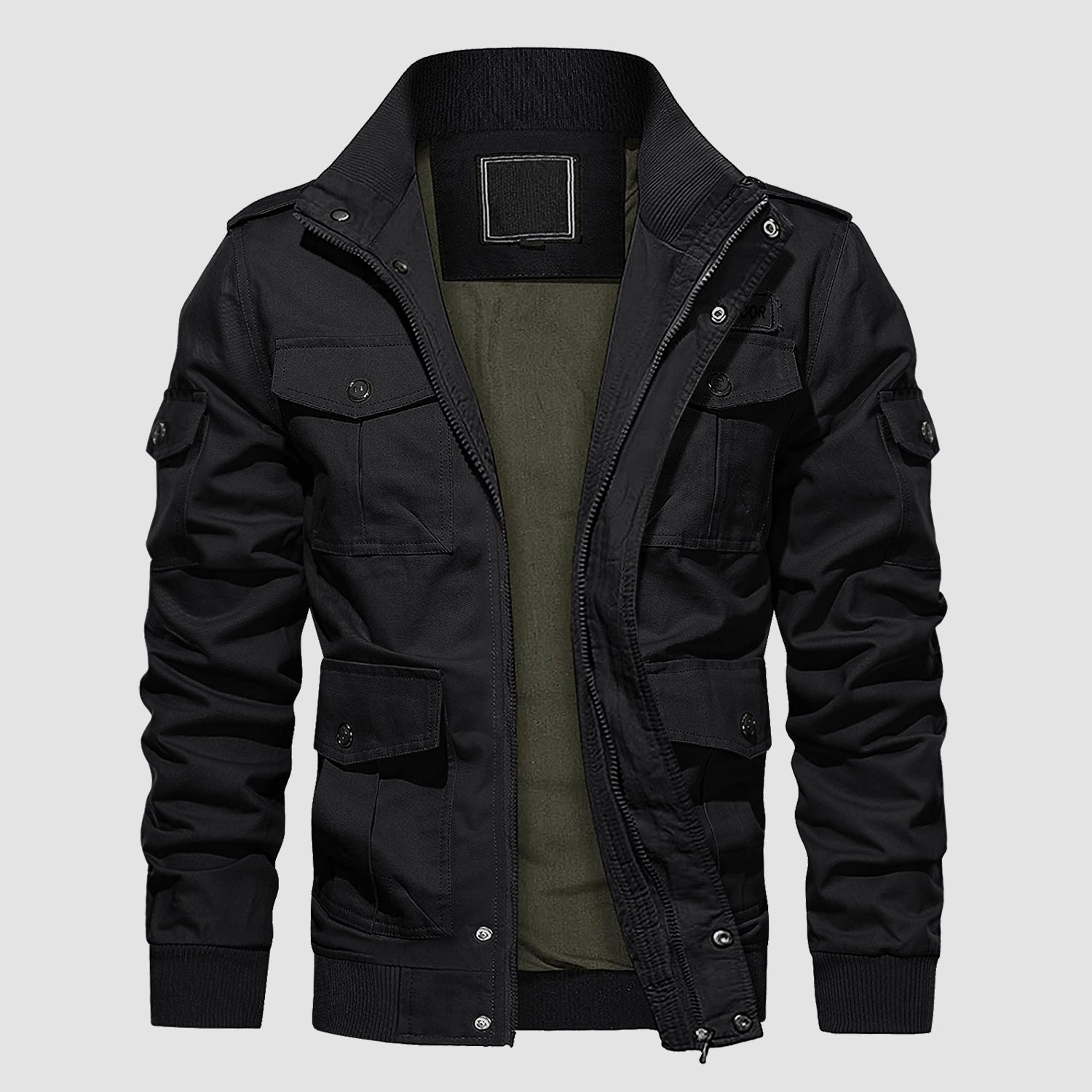Men's Tactical Cargo Jacket - Stand Collar Cotton Casual Outerwear for Outdoor Activities & Everyday Wear