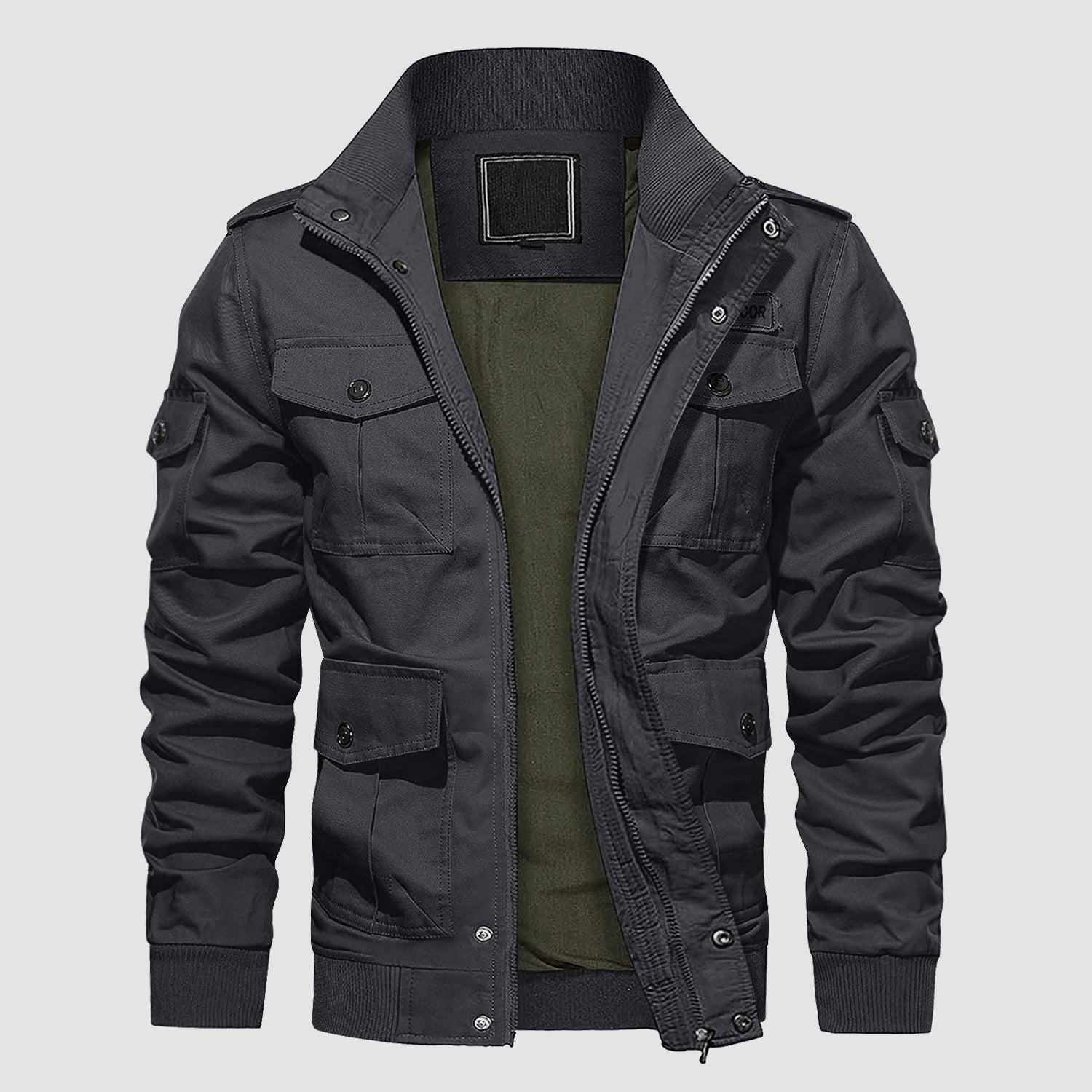 Men's Tactical Cargo Jacket - Stand Collar Cotton Casual Outerwear for Outdoor Activities & Everyday Wear