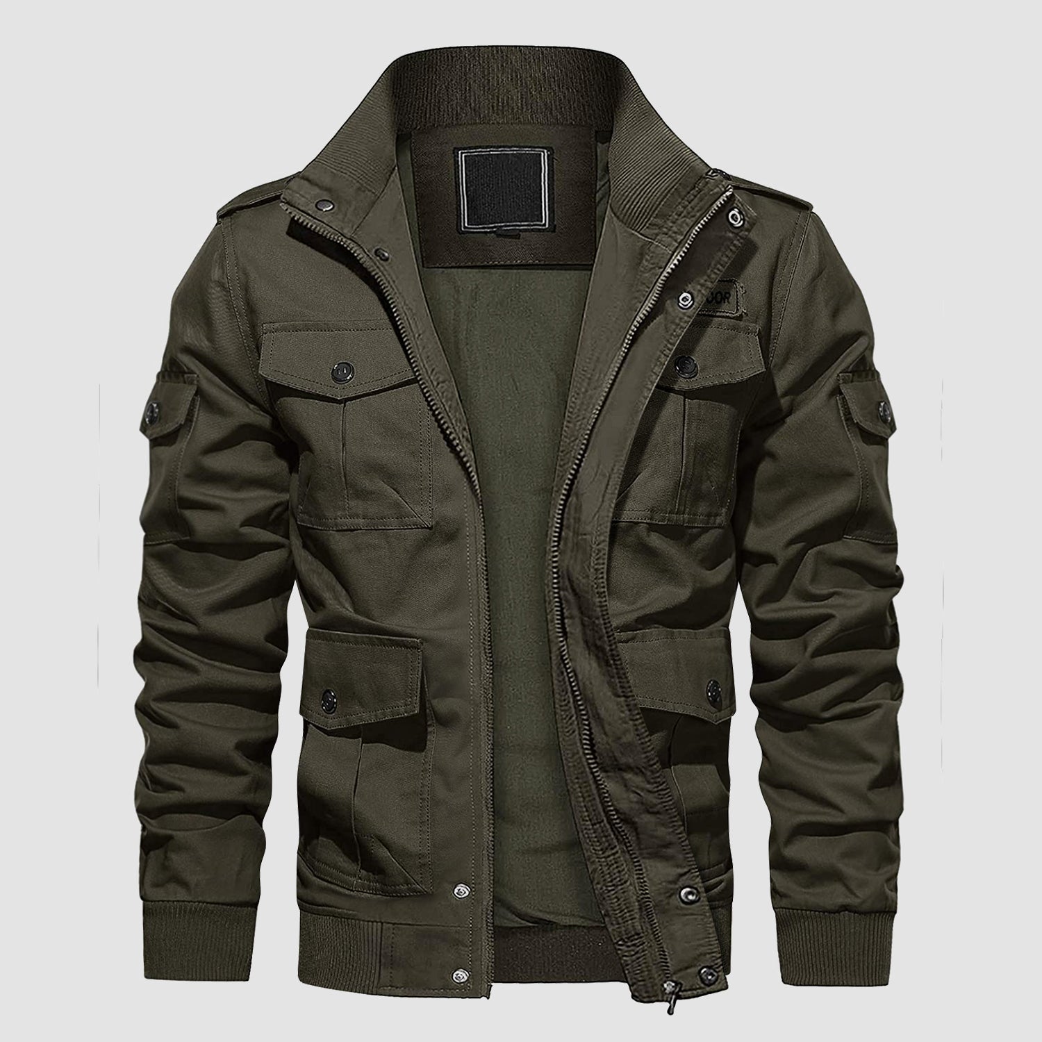 Men's Tactical Cargo Jacket - Stand Collar Cotton Casual Outerwear for Outdoor Activities & Everyday Wear