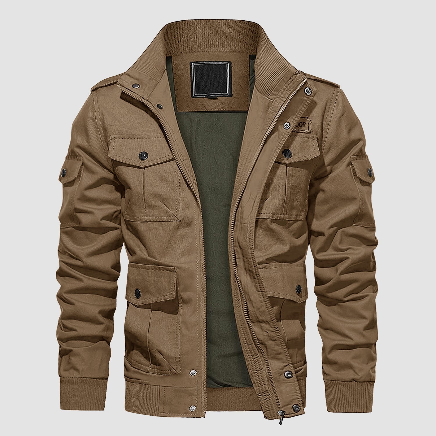 Men's Tactical Cargo Jacket - Stand Collar Cotton Casual Outerwear for Outdoor Activities & Everyday Wear