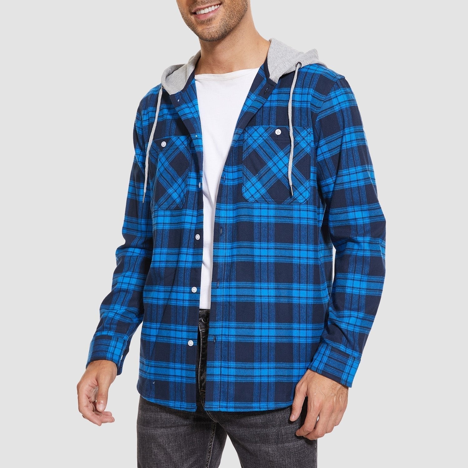 Men's Hooded Flannel Shirt Jacket - Long Sleeve Cotton Plaid - Stylish & Comfortable Outerwear