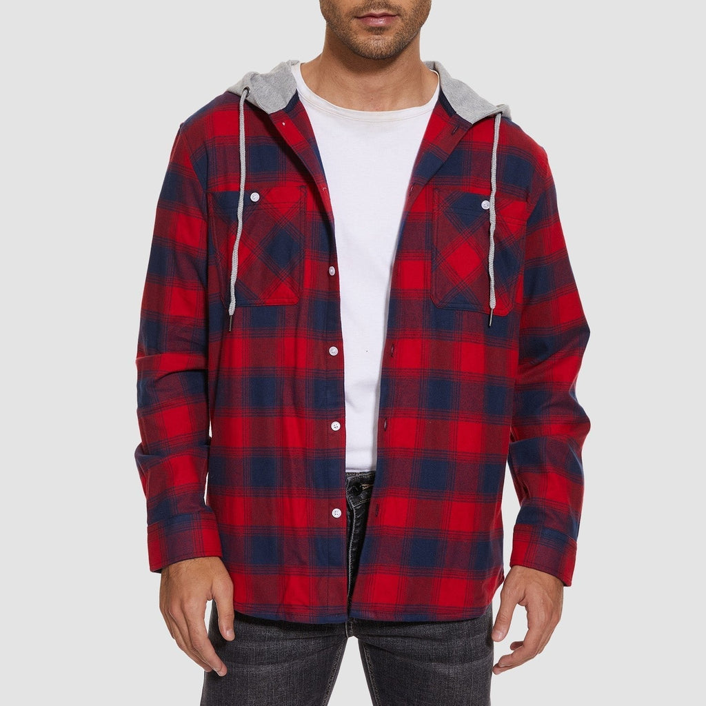 Men's Hooded Flannel Shirt Jacket - Long Sleeve Cotton Plaid - Stylish & Comfortable Outerwear