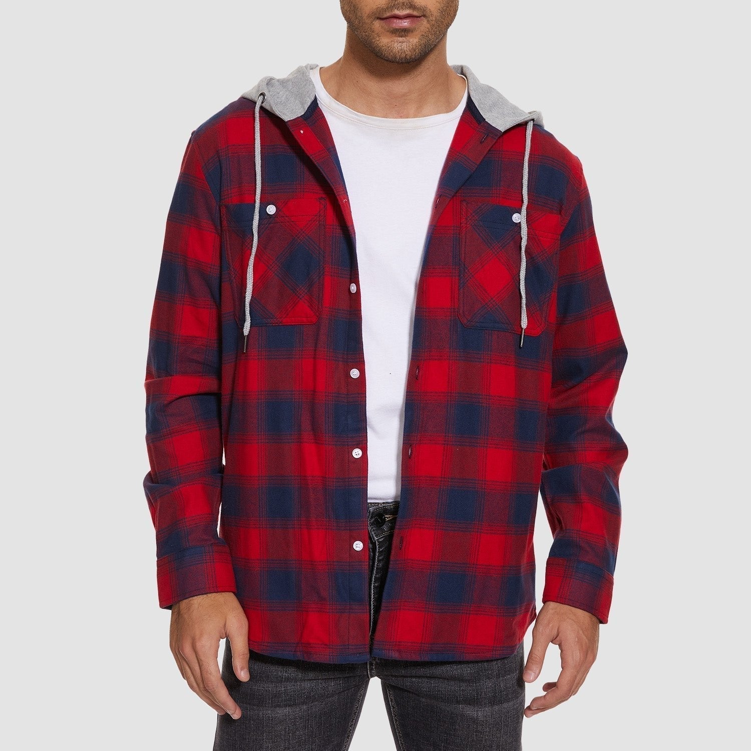 Men's Hooded Flannel Shirt Jacket - Long Sleeve Cotton Plaid - Stylish & Comfortable Outerwear