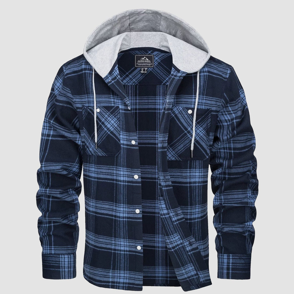 Men's Hooded Flannel Shirt Jacket - Long Sleeve Cotton Plaid - Stylish & Comfortable Outerwear