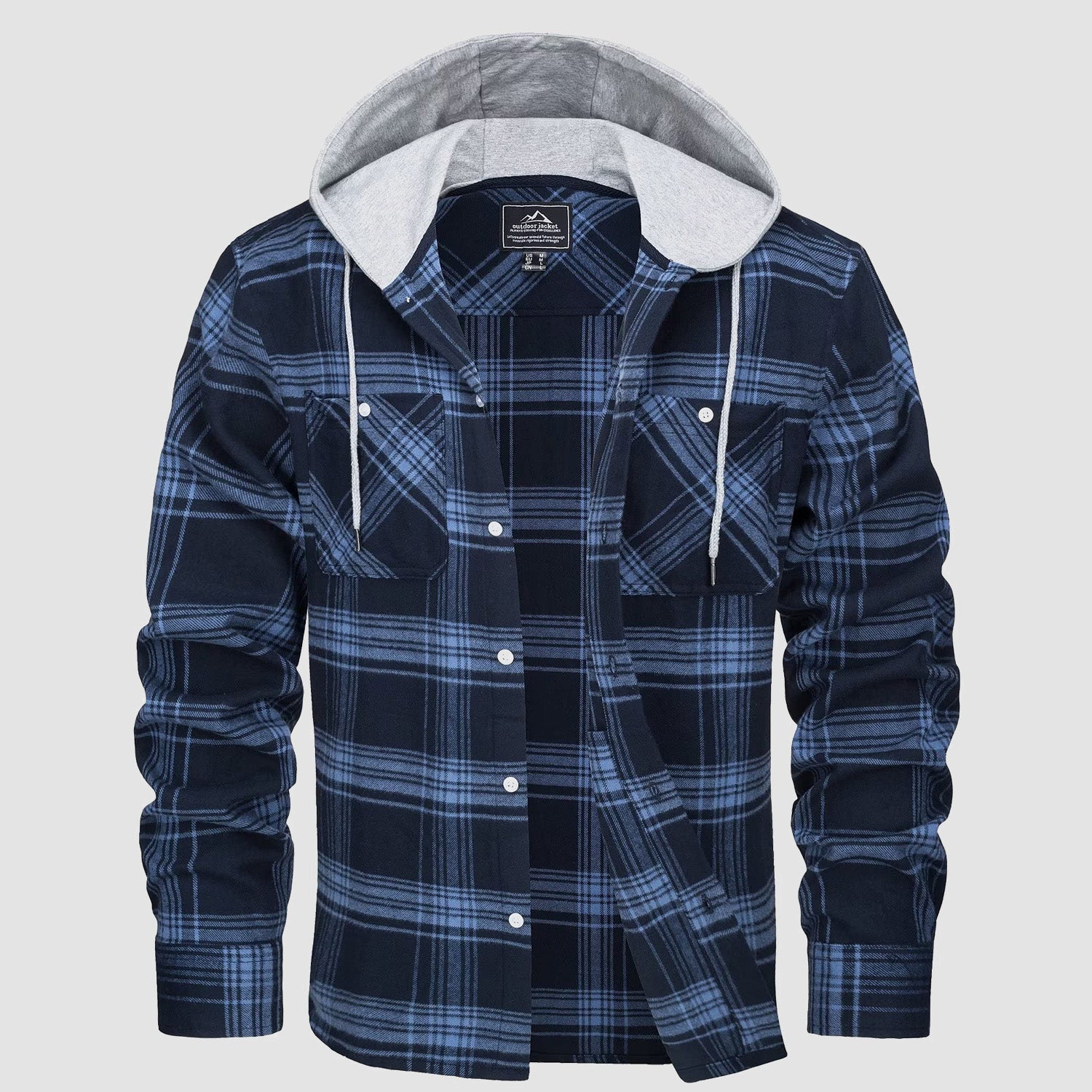 Men's Hooded Flannel Shirt Jacket - Long Sleeve Cotton Plaid - Stylish & Comfortable Outerwear