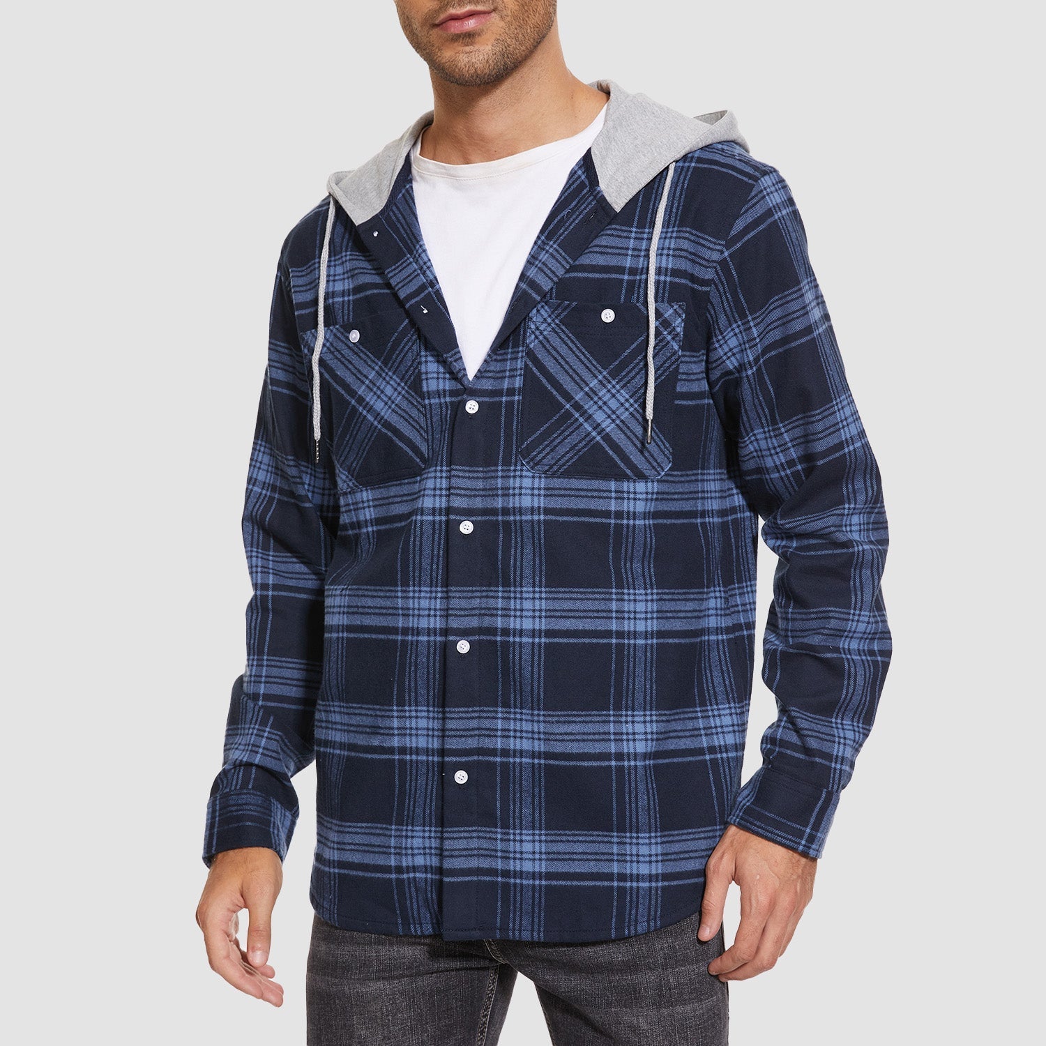 Men's Hooded Flannel Shirt Jacket - Long Sleeve Cotton Plaid - Stylish & Comfortable Outerwear