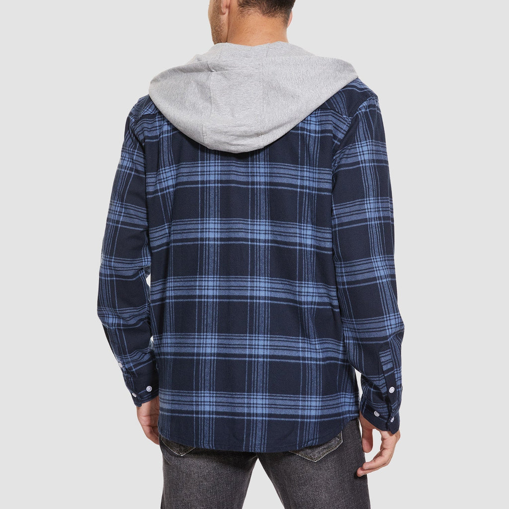 Men's Hooded Flannel Shirt Jacket - Long Sleeve Cotton Plaid - Stylish & Comfortable Outerwear