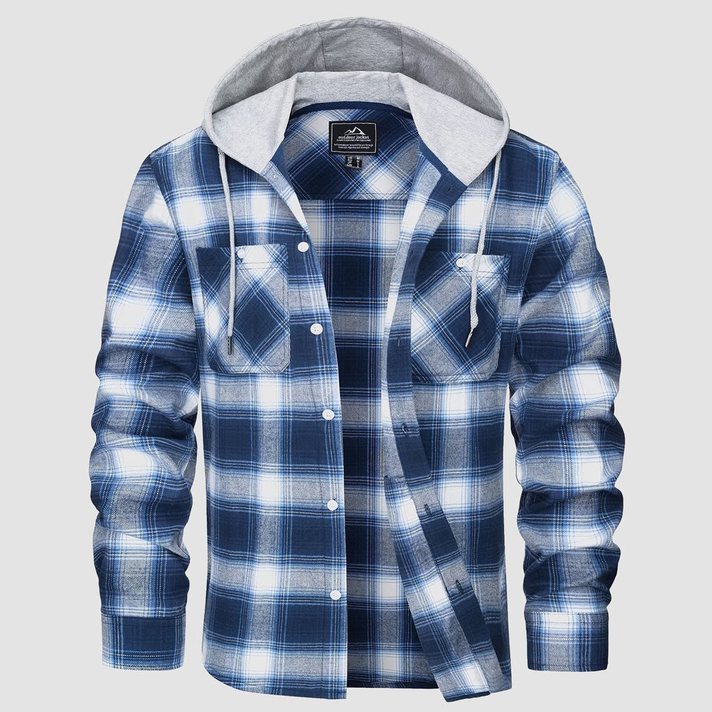 Men's Hooded Flannel Shirt Jacket - Long Sleeve Cotton Plaid - Stylish & Comfortable Outerwear