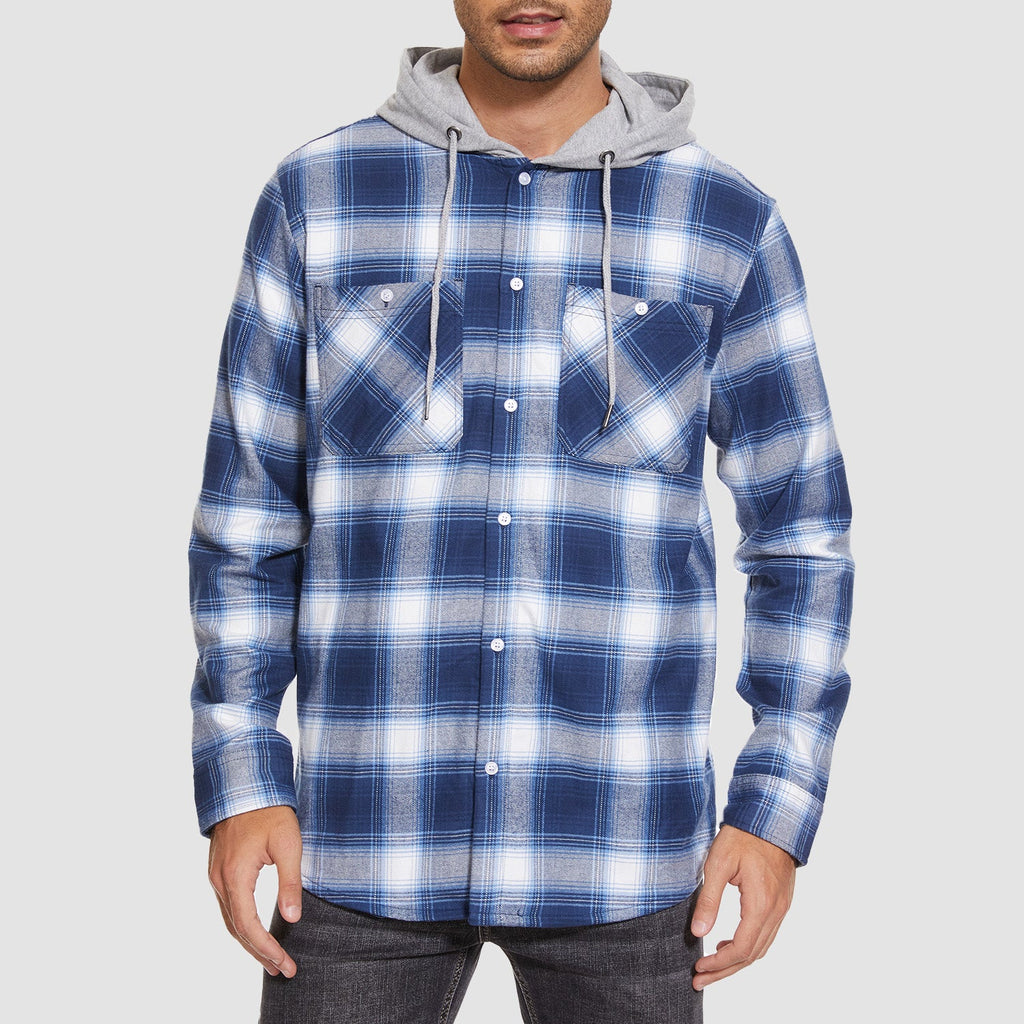 Men's Hooded Flannel Shirt Jacket - Long Sleeve Cotton Plaid - Stylish & Comfortable Outerwear