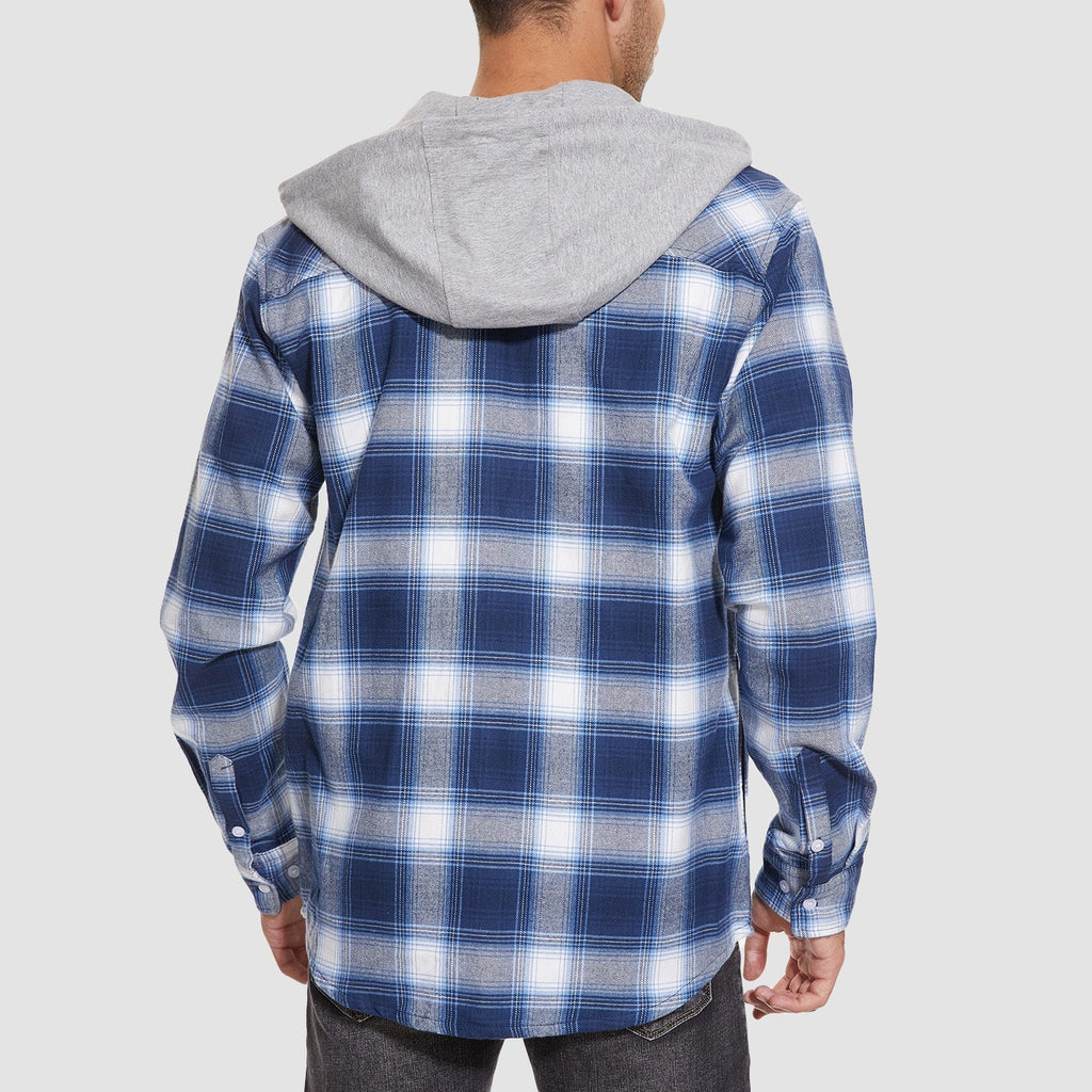 Men's Hooded Flannel Shirt Jacket - Long Sleeve Cotton Plaid - Stylish & Comfortable Outerwear