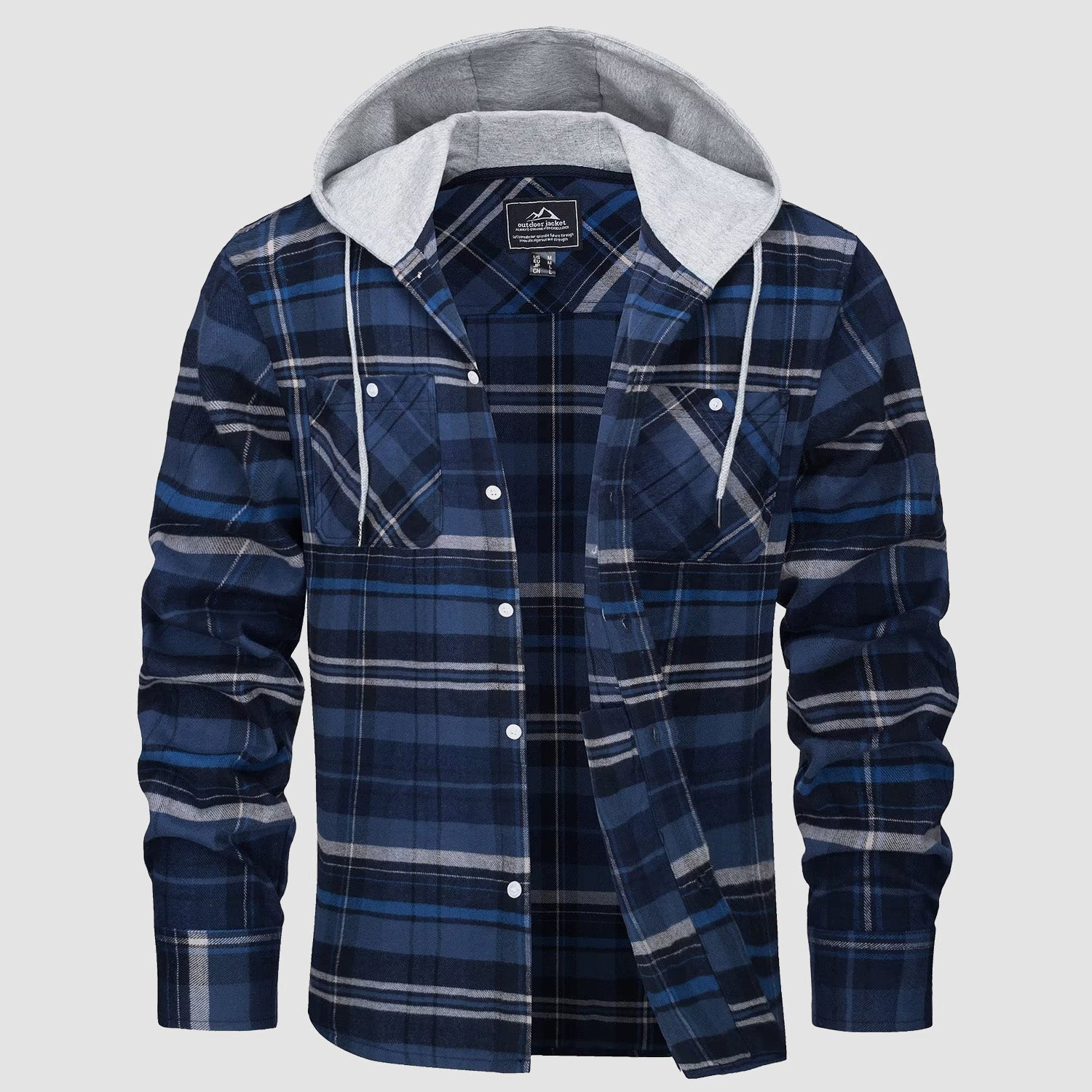 Men's Hooded Flannel Shirt Jacket - Long Sleeve Cotton Plaid - Stylish & Comfortable Outerwear