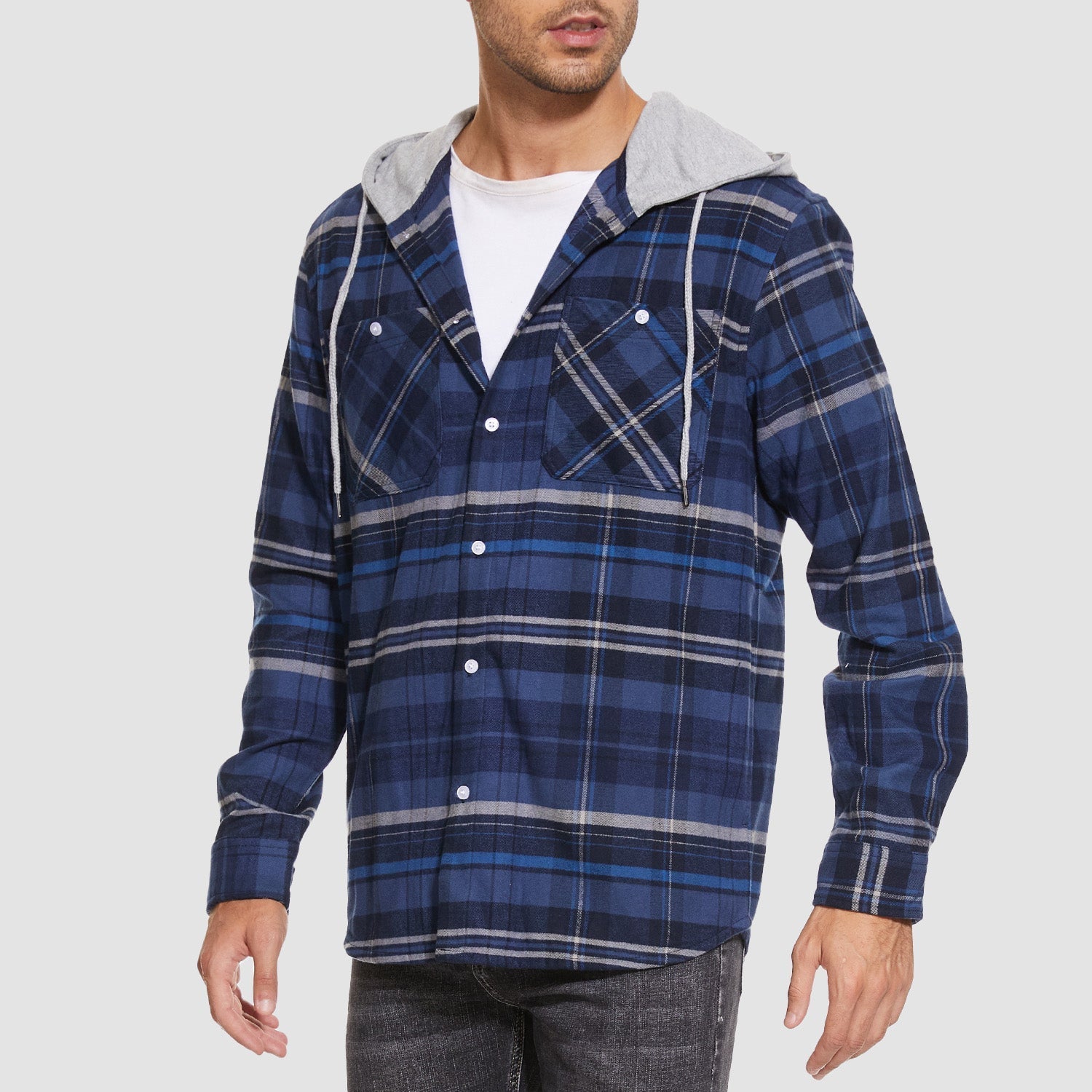 Men's Hooded Flannel Shirt Jacket - Long Sleeve Cotton Plaid - Stylish & Comfortable Outerwear