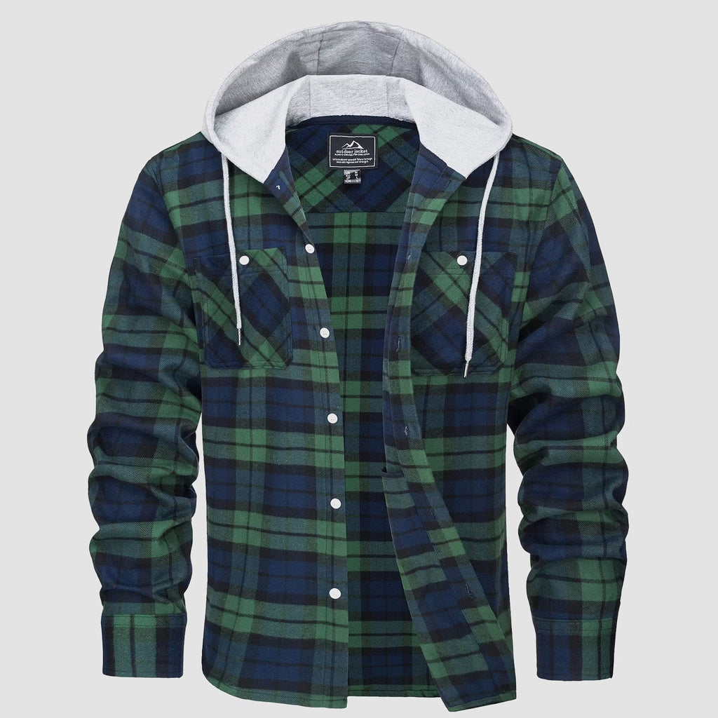 Men's Hooded Flannel Shirt Jacket - Long Sleeve Cotton Plaid - Stylish & Comfortable Outerwear