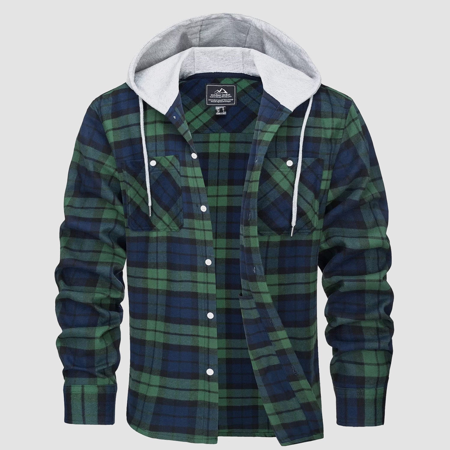 Men's Hooded Flannel Shirt Jacket - Long Sleeve Cotton Plaid - Stylish & Comfortable Outerwear