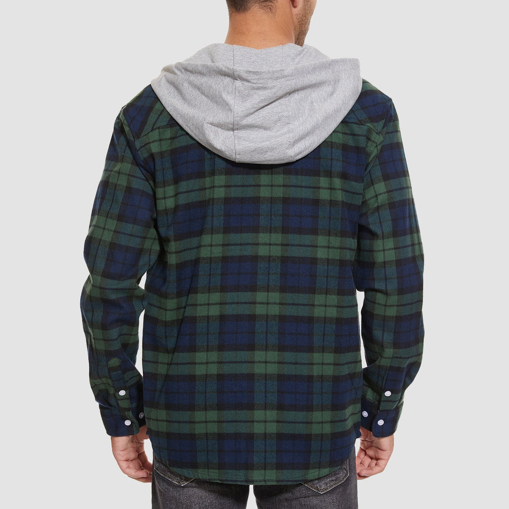 Men's Hooded Flannel Shirt Jacket - Long Sleeve Cotton Plaid - Stylish & Comfortable Outerwear