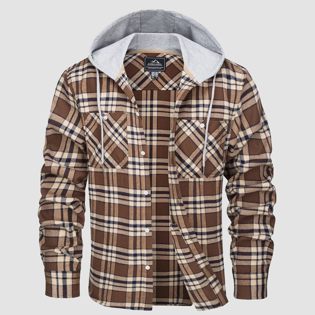 Men's Hooded Flannel Shirt Jacket - Long Sleeve Cotton Plaid - Stylish & Comfortable Outerwear
