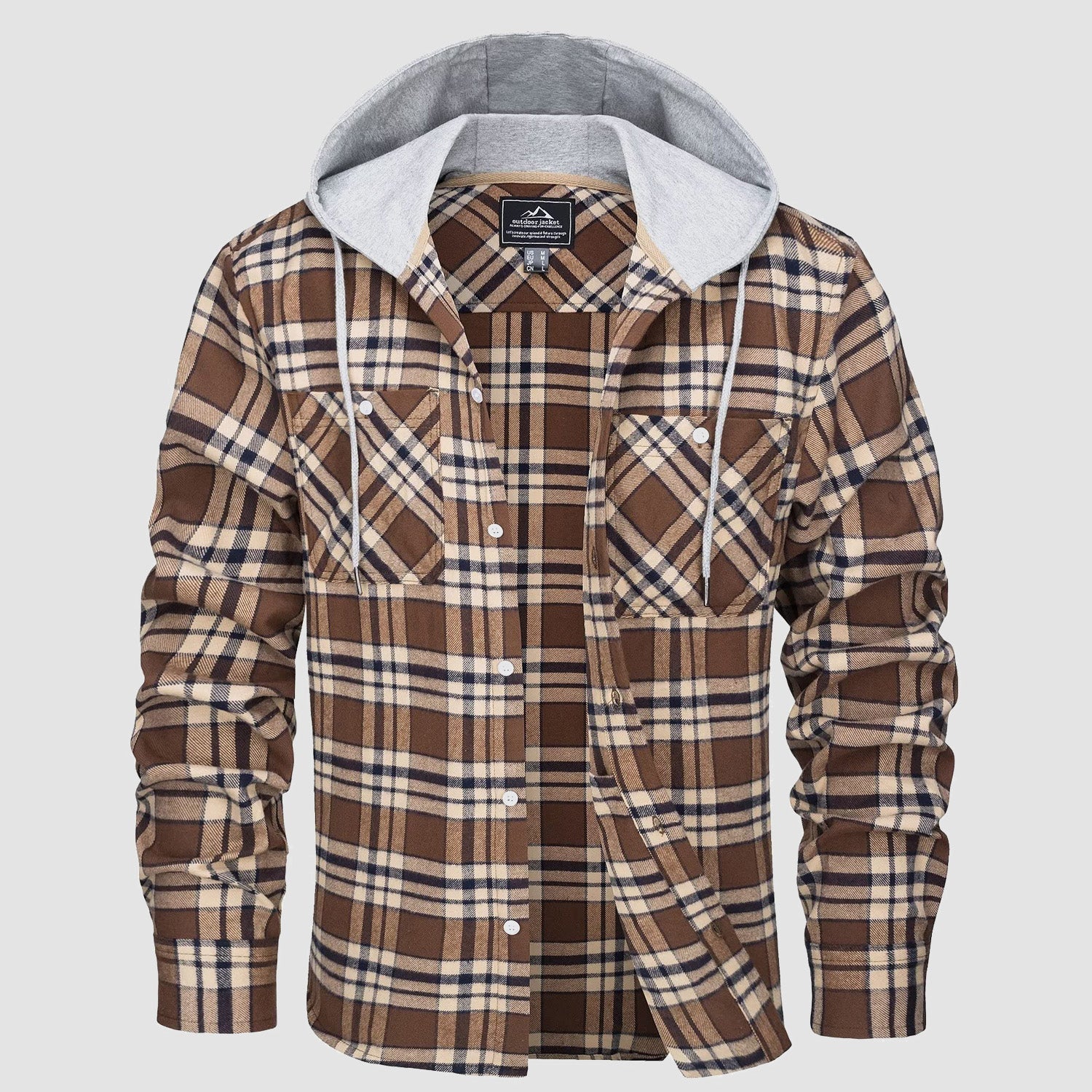 Men's Hooded Flannel Shirt Jacket - Long Sleeve Cotton Plaid - Stylish & Comfortable Outerwear