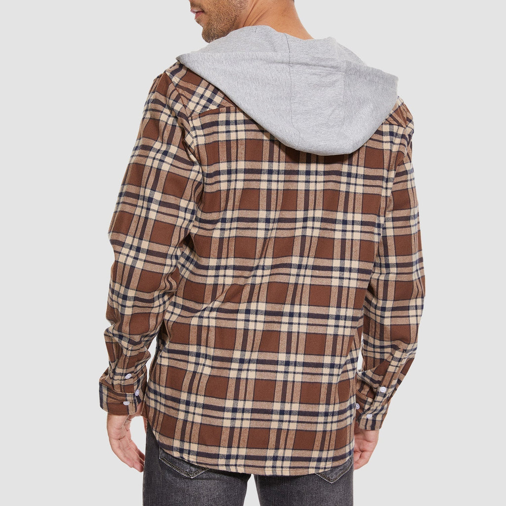 Men's Hooded Flannel Shirt Jacket - Long Sleeve Cotton Plaid - Stylish & Comfortable Outerwear