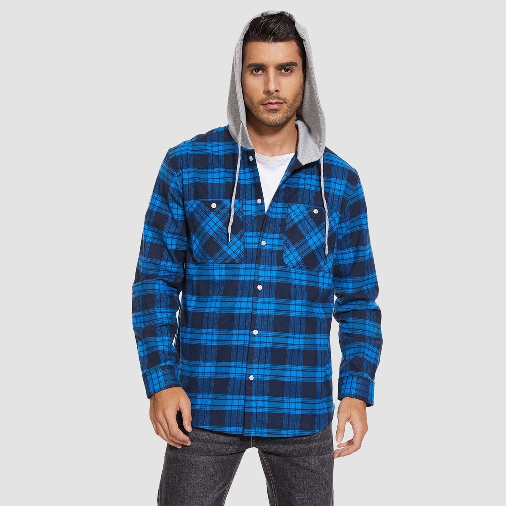 Men's Hooded Flannel Shirt Jacket - Long Sleeve Cotton Plaid - Stylish & Comfortable Outerwear