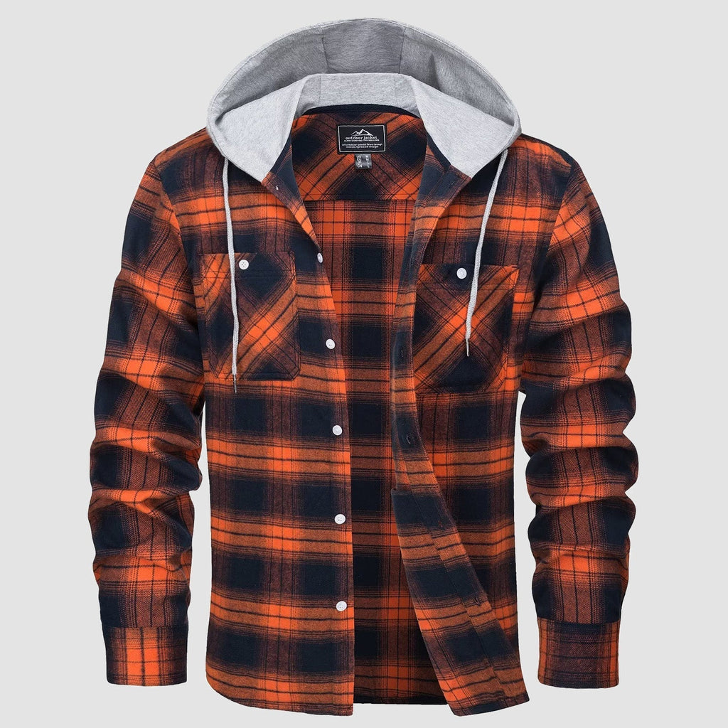 Men's Hooded Flannel Shirt Jacket - Long Sleeve Cotton Plaid - Stylish & Comfortable Outerwear