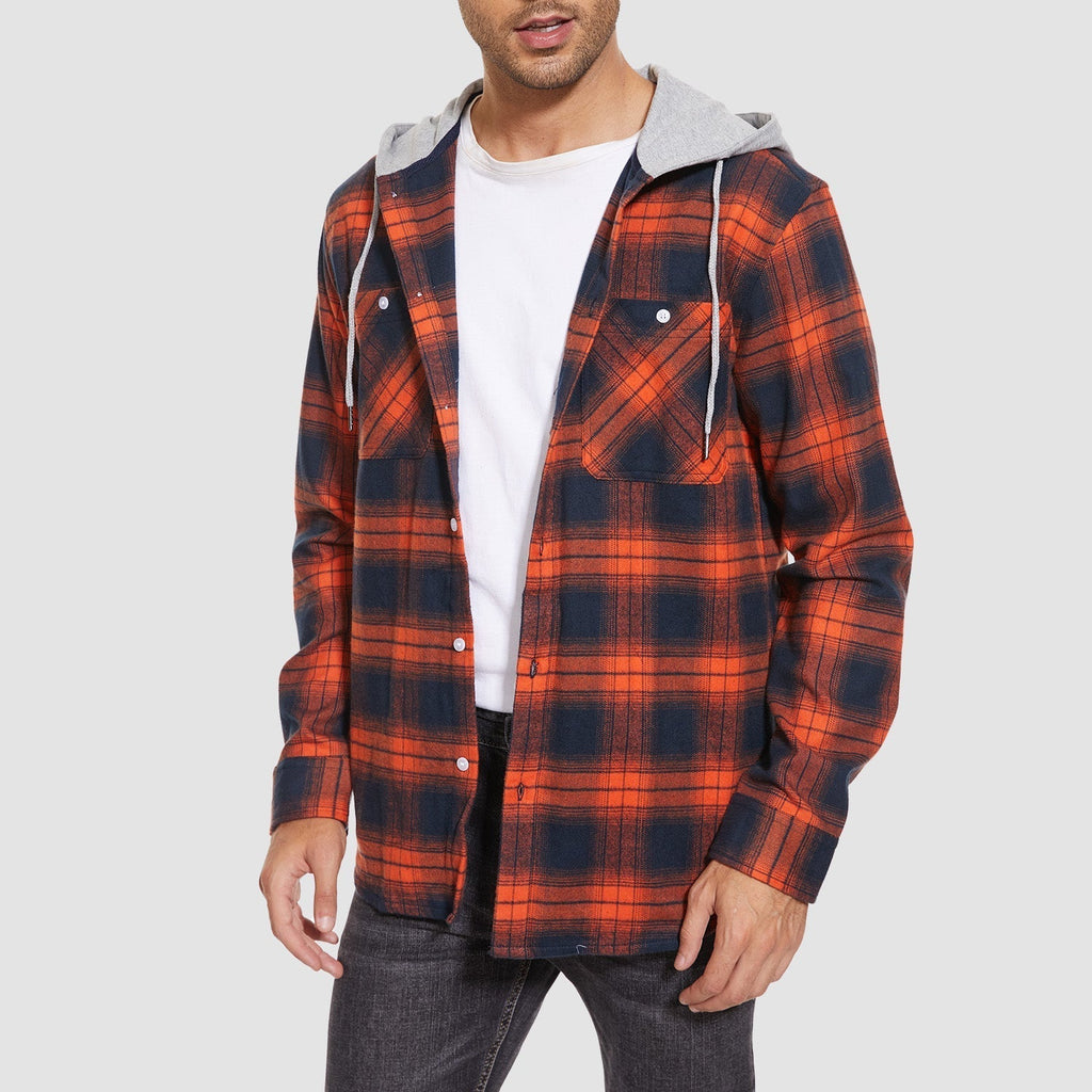 Men's Hooded Flannel Shirt Jacket - Long Sleeve Cotton Plaid - Stylish & Comfortable Outerwear