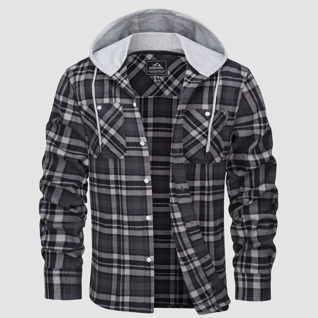 Men's Hooded Flannel Shirt Jacket - Long Sleeve Cotton Plaid - Stylish & Comfortable Outerwear