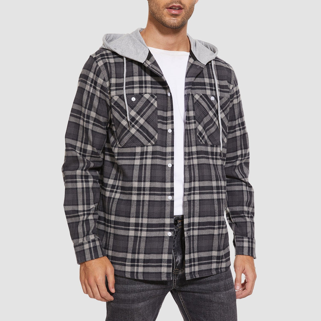Men's Hooded Flannel Shirt Jacket - Long Sleeve Cotton Plaid - Stylish & Comfortable Outerwear