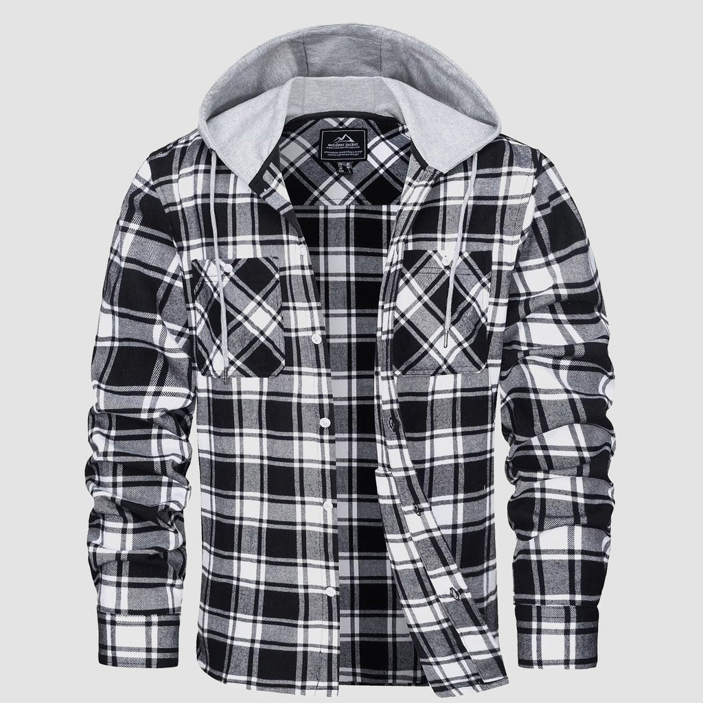 Men's Hooded Flannel Shirt Jacket - Long Sleeve Cotton Plaid - Stylish & Comfortable Outerwear