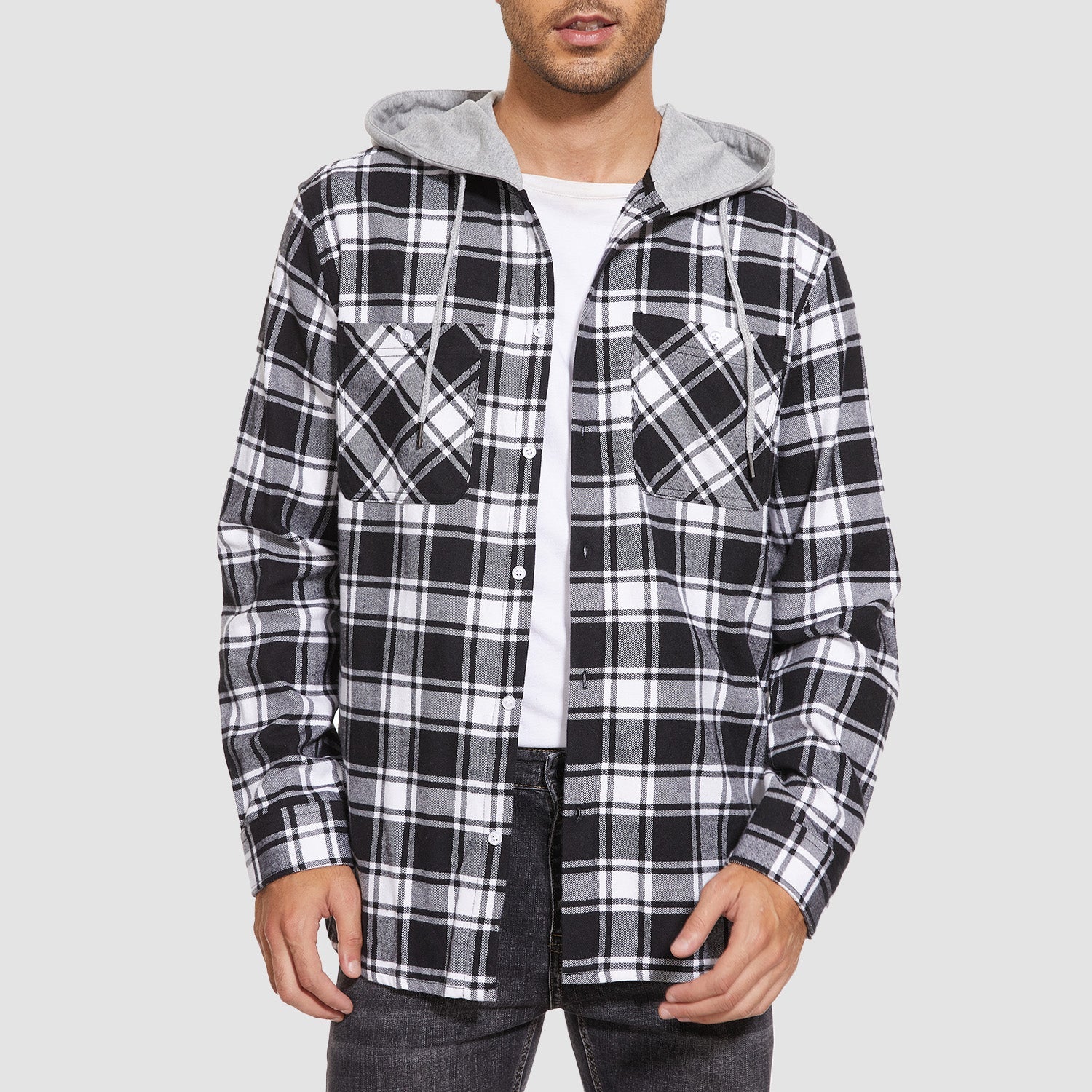 Men's Hooded Flannel Shirt Jacket - Long Sleeve Cotton Plaid - Stylish & Comfortable Outerwear