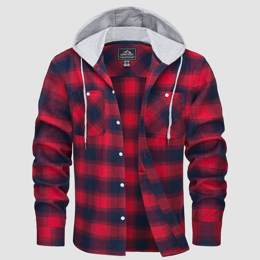 Men's Hooded Flannel Shirt Jacket - Long Sleeve Cotton Plaid - Stylish & Comfortable Outerwear