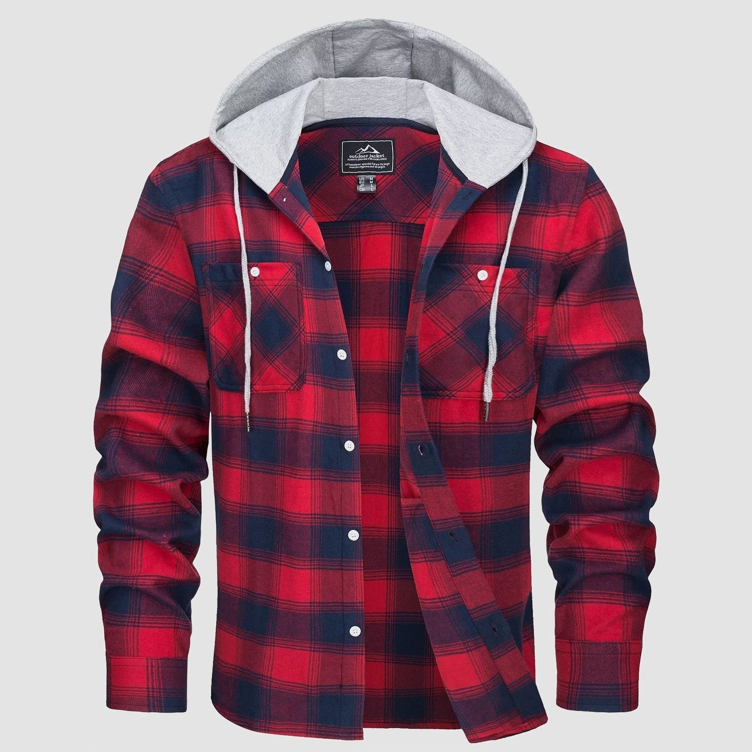 Men's Hooded Flannel Shirt Jacket - Long Sleeve Cotton Plaid - Stylish & Comfortable Outerwear