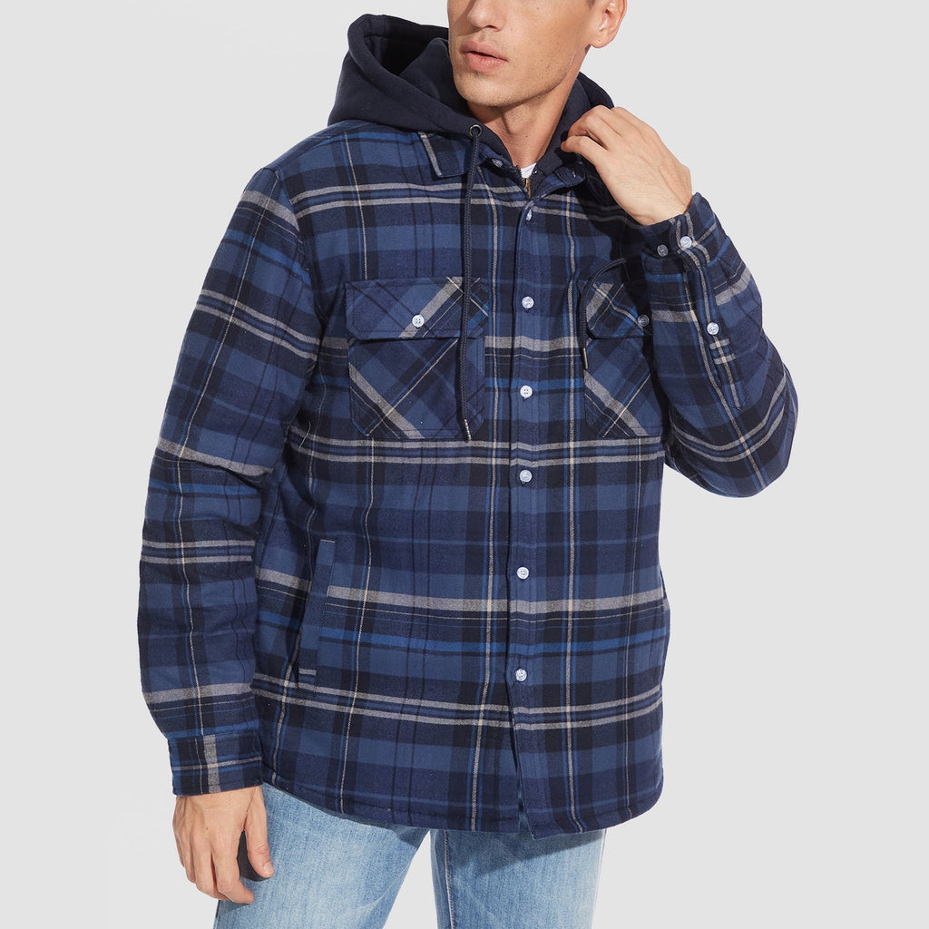 Men's Flannel Jacket with Removable Hood - 5 Pocket Design for Ultimate Comfort and Style