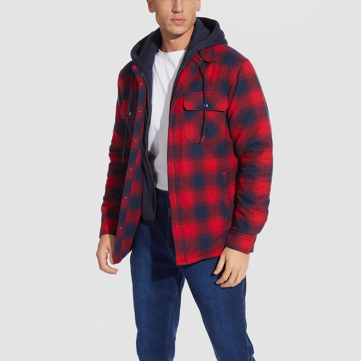 Men's Flannel Jacket with Removable Hood - 5 Pocket Design for Ultimate Comfort and Style