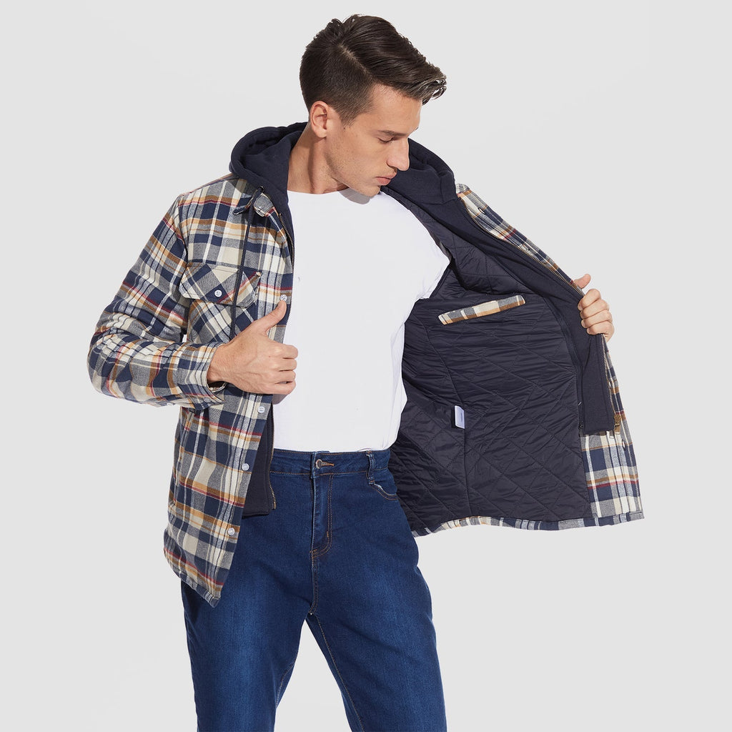 Men's Flannel Jacket with Removable Hood - 5 Pocket Design for Ultimate Comfort and Style