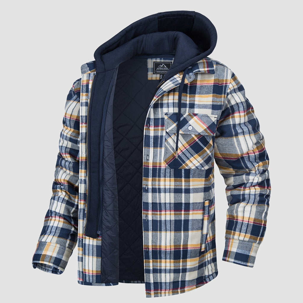 Men's Flannel Jacket with Removable Hood - 5 Pocket Design for Ultimate Comfort and Style
