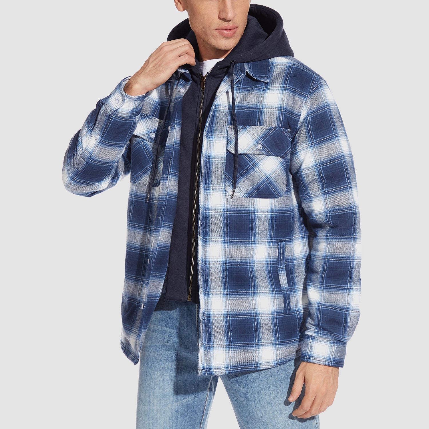 Men's Flannel Jacket with Removable Hood - 5 Pocket Design for Ultimate Comfort and Style