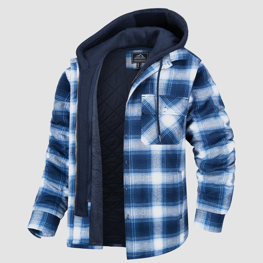 Men's Flannel Jacket with Removable Hood - 5 Pocket Design for Ultimate Comfort and Style
