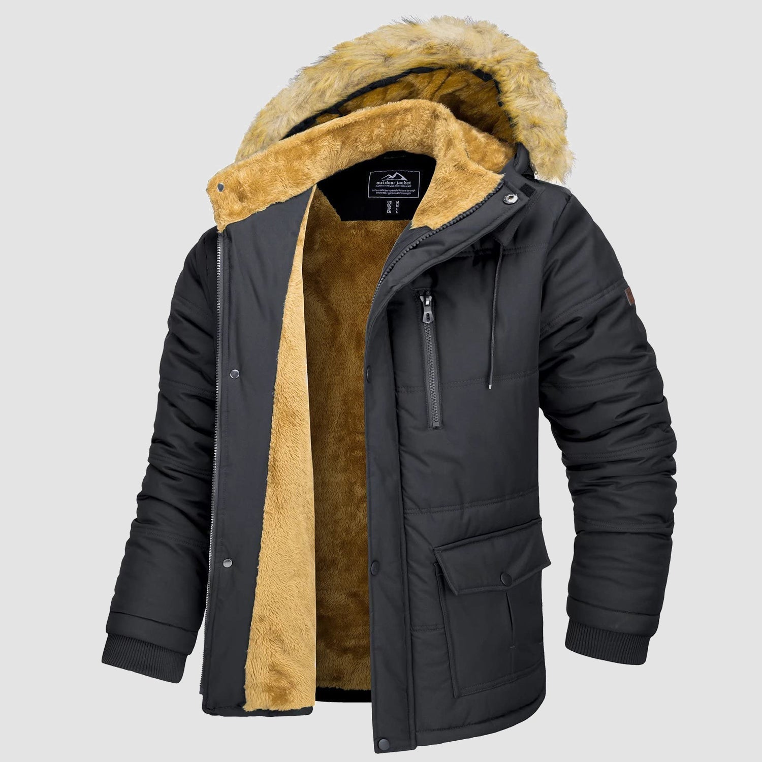 Men's Hooded Fleece-Lined Parka Jacket - Warm Puffer Coat for Ultimate Comfort and Style