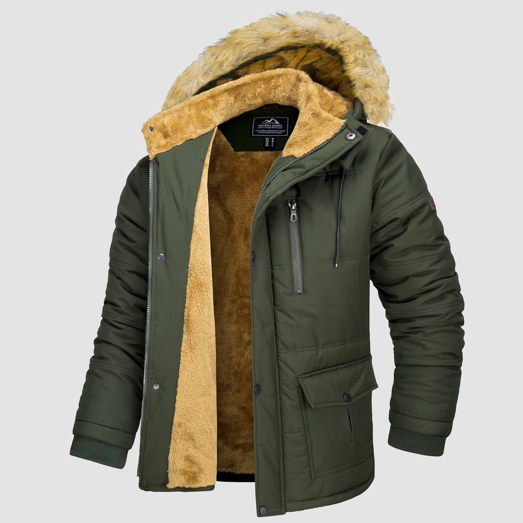 Men's Hooded Fleece-Lined Parka Jacket - Warm Puffer Coat for Ultimate Comfort and Style