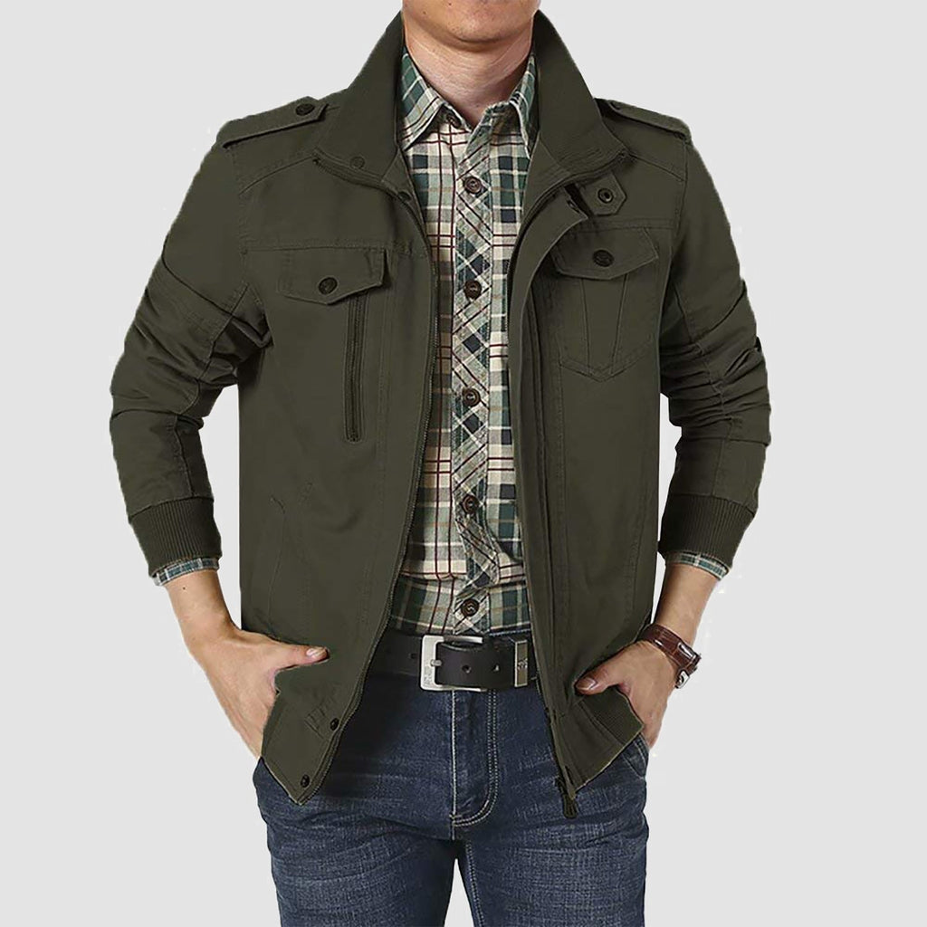 Men's Lightweight Cotton Military Bomber Jacket - Stylish Zip-Up Outerwear